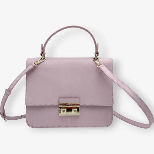 Furla Lilac Saffiano Leather Metropolis Crossbody Top Handle Bag