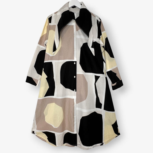 Marimekko Virkkoi Iso Pampula Neck Tie Shirt Dress  EU42 ~ AU14