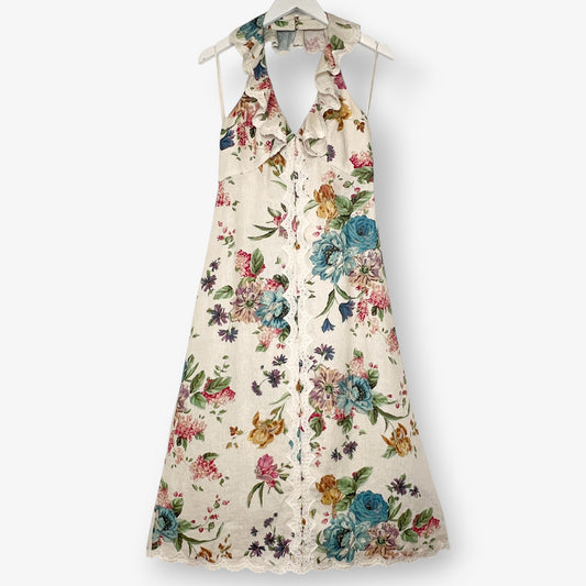 Zimmermann Ninety Six Cascade Cream Blossom Floral Halter Dress 2 ~ AU10