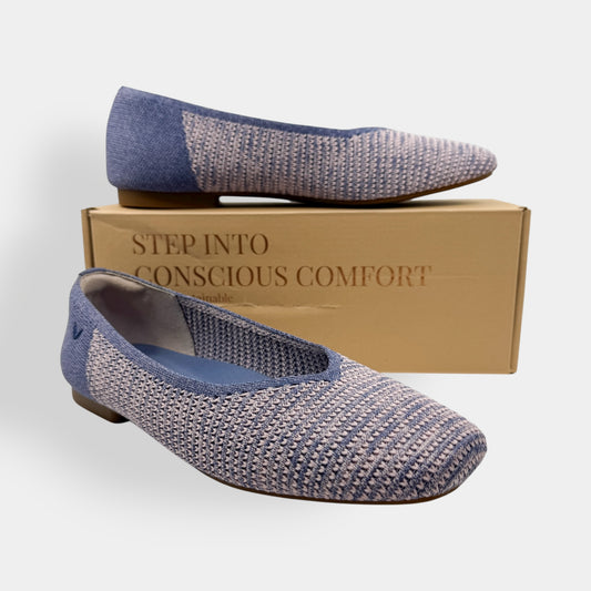 Vivaia Pale Blue Pink Margot Square-Toe V-Cut Flats Shoes EU40.5 ~ AU9.5