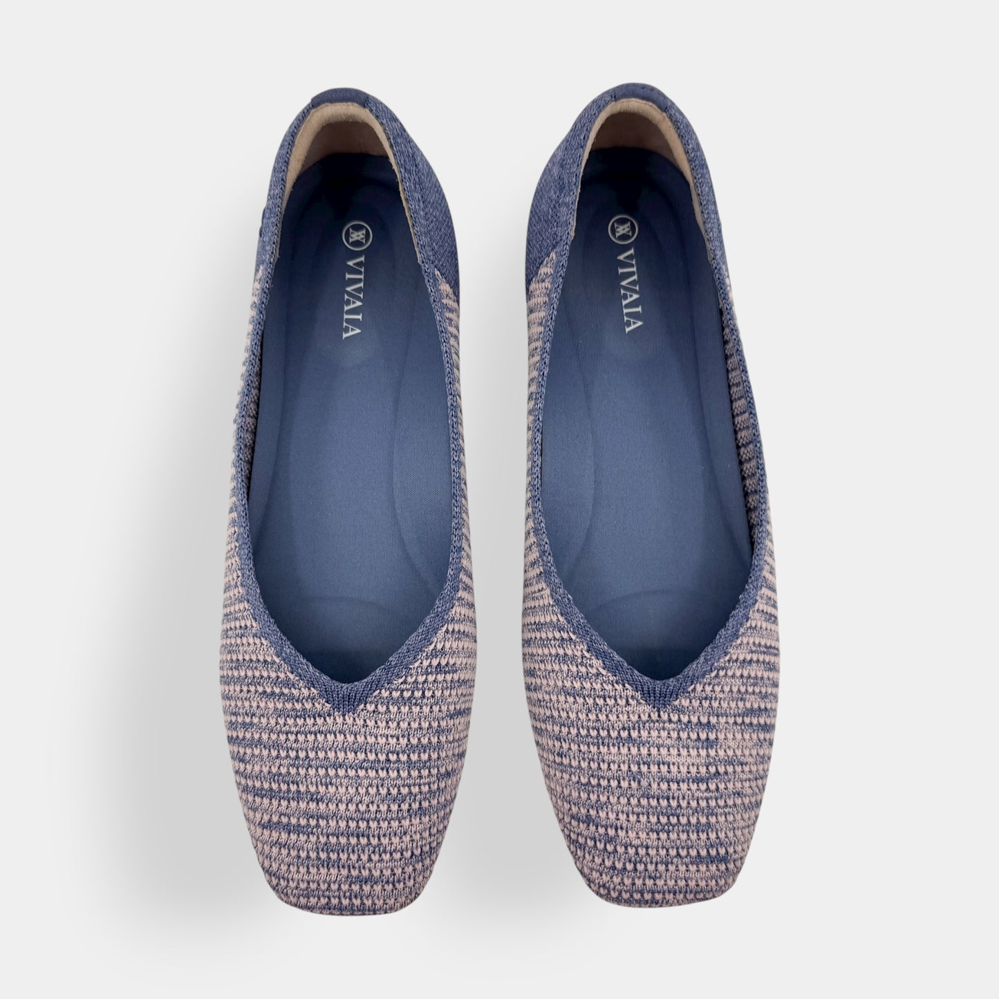 Vivaia Pale Blue Pink Margot Square-Toe V-Cut Flats Shoes EU40.5 ~ AU9.5
