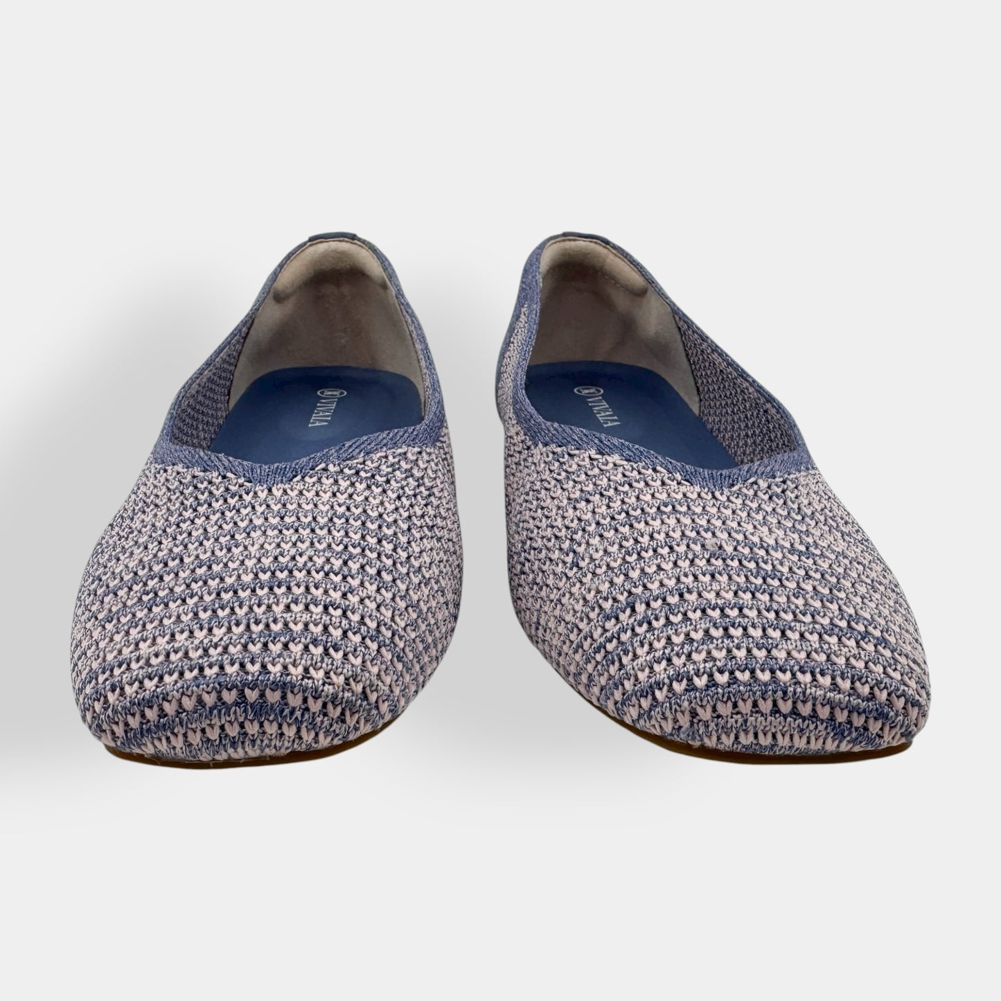 Vivaia Pale Blue Pink Margot Square-Toe V-Cut Flats Shoes EU40.5 ~ AU9.5