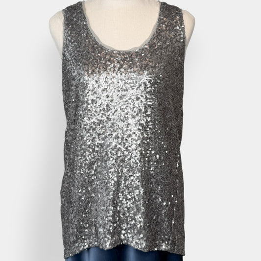Rabens Saloner Silver Sequin Sleeveless Top Small ~ AU8-10