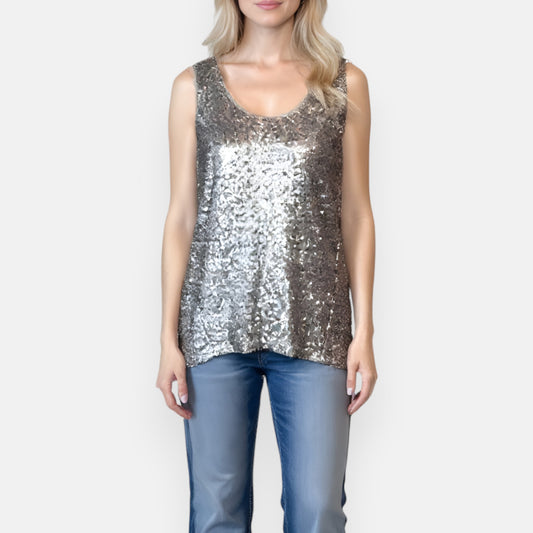Rabens Saloner Silver Sequin Sleeveless Top Small ~ AU8-10