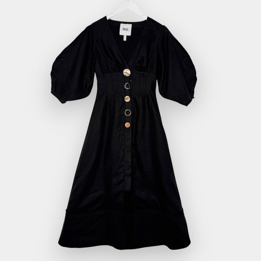 Rachel Gilbert Black Linen Capri V-Neck Midi Dress Small ~ AU6