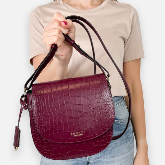 Radley London Purple Burgundy Croc Effect Leather Crossbody Bag
