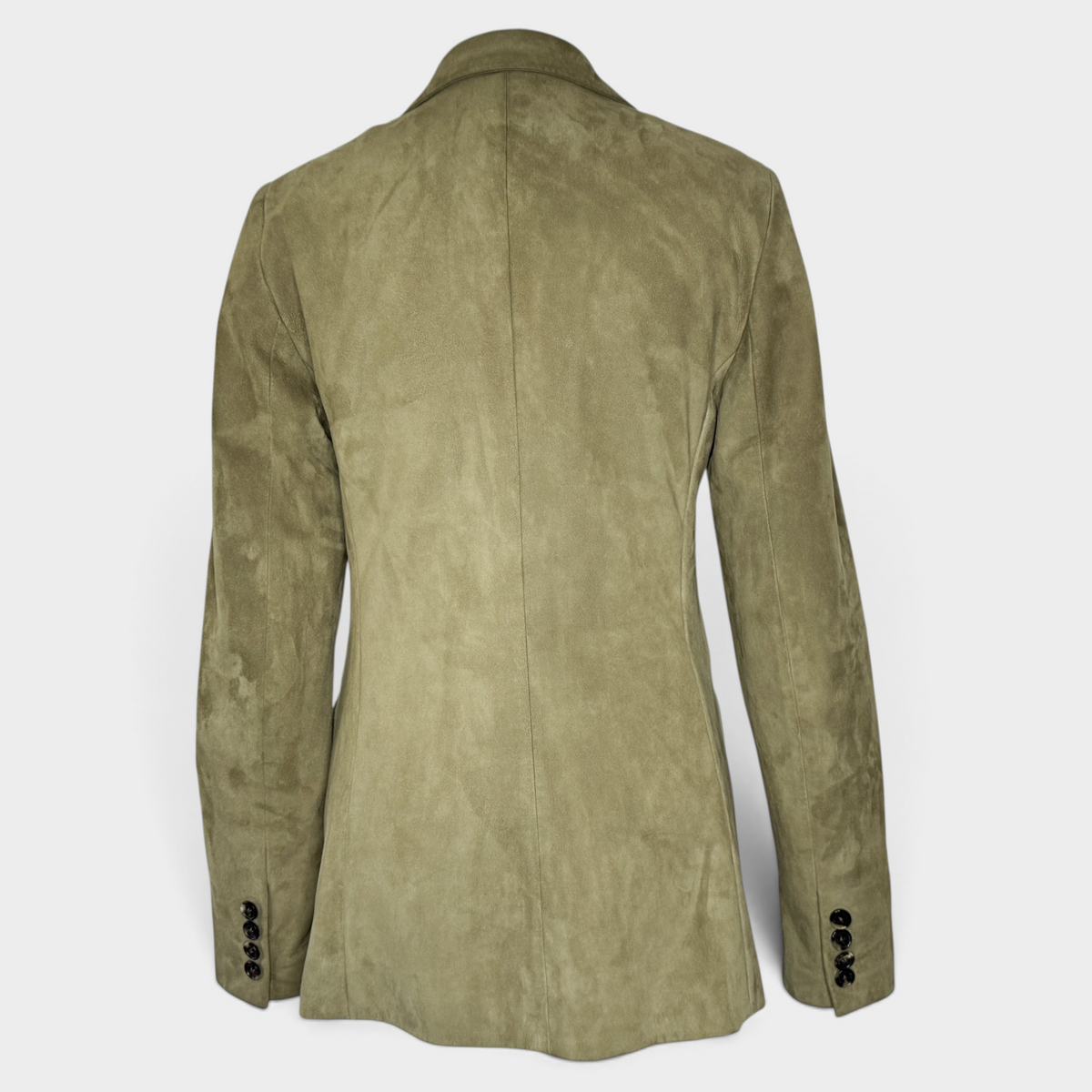 Studio61 Preloved Boutique Sydney Ralph Lauren Collection olive green lambs suede blazer, back view