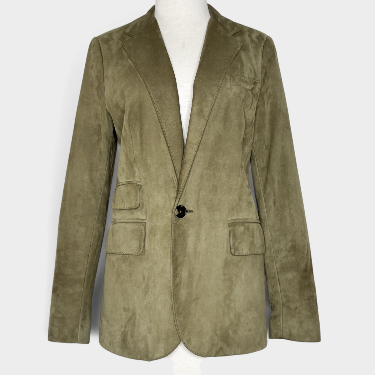 Studio61 Preloved Boutique Sydney olive green Ralph Lauren Collection lambs suede blazer with notched lapels