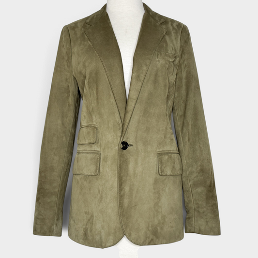 Studio61 Preloved Boutique Sydney olive green Ralph Lauren Collection lambs suede blazer with notched lapels