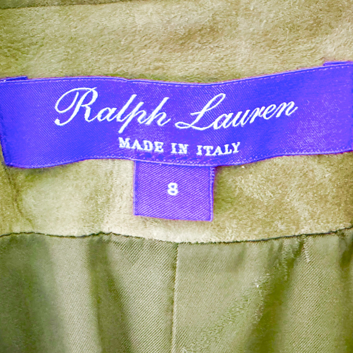 Ralph Lauren Collection Parker Olive Green Lamb Suede Jacket US8 ~ AU10 ~ Small