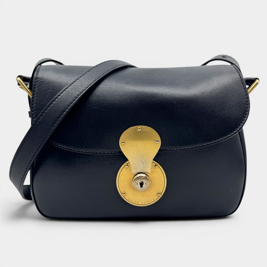 Ralph Lauren Black Leather Ricky Flap 70s Style Saddle Crossbody Bag