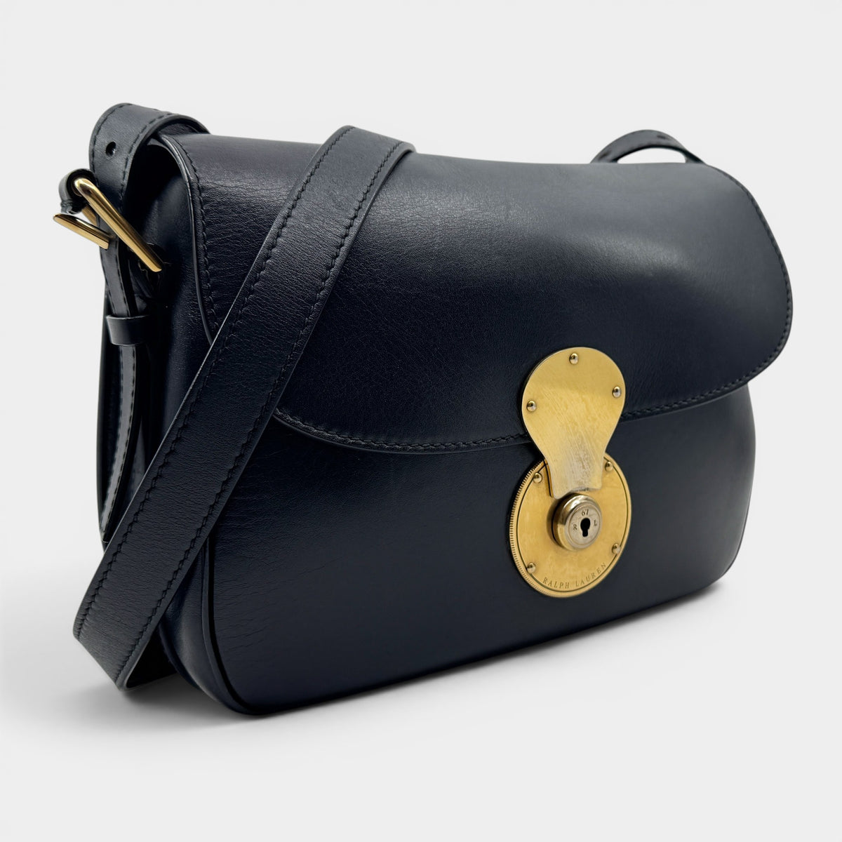 Ralph Lauren Black Leather Ricky Flap 70s Style Saddle Crossbody Bag