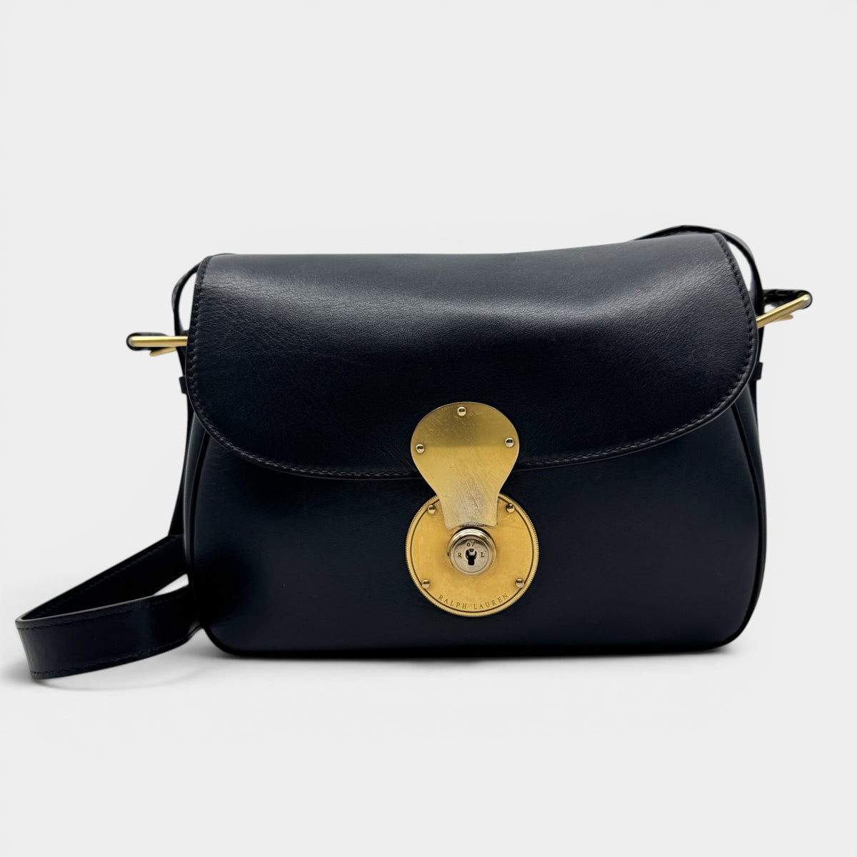 Ralph Lauren Black Leather Ricky Flap 70s Style Saddle Crossbody Bag