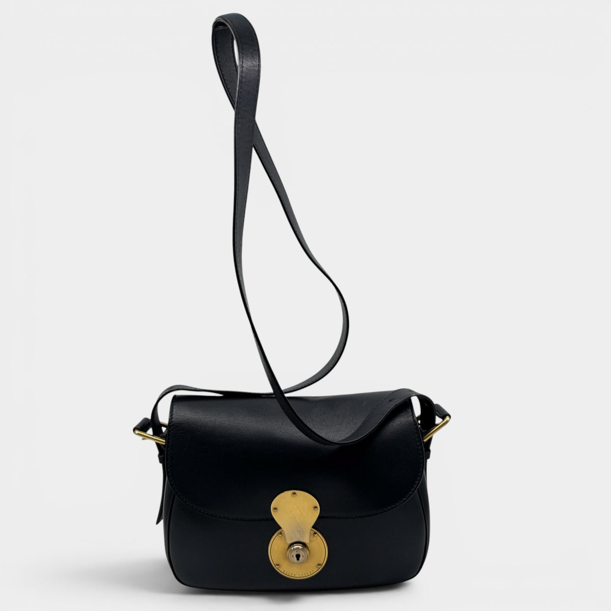 Ralph Lauren Black Leather Ricky Flap 70s Style Saddle Crossbody Bag