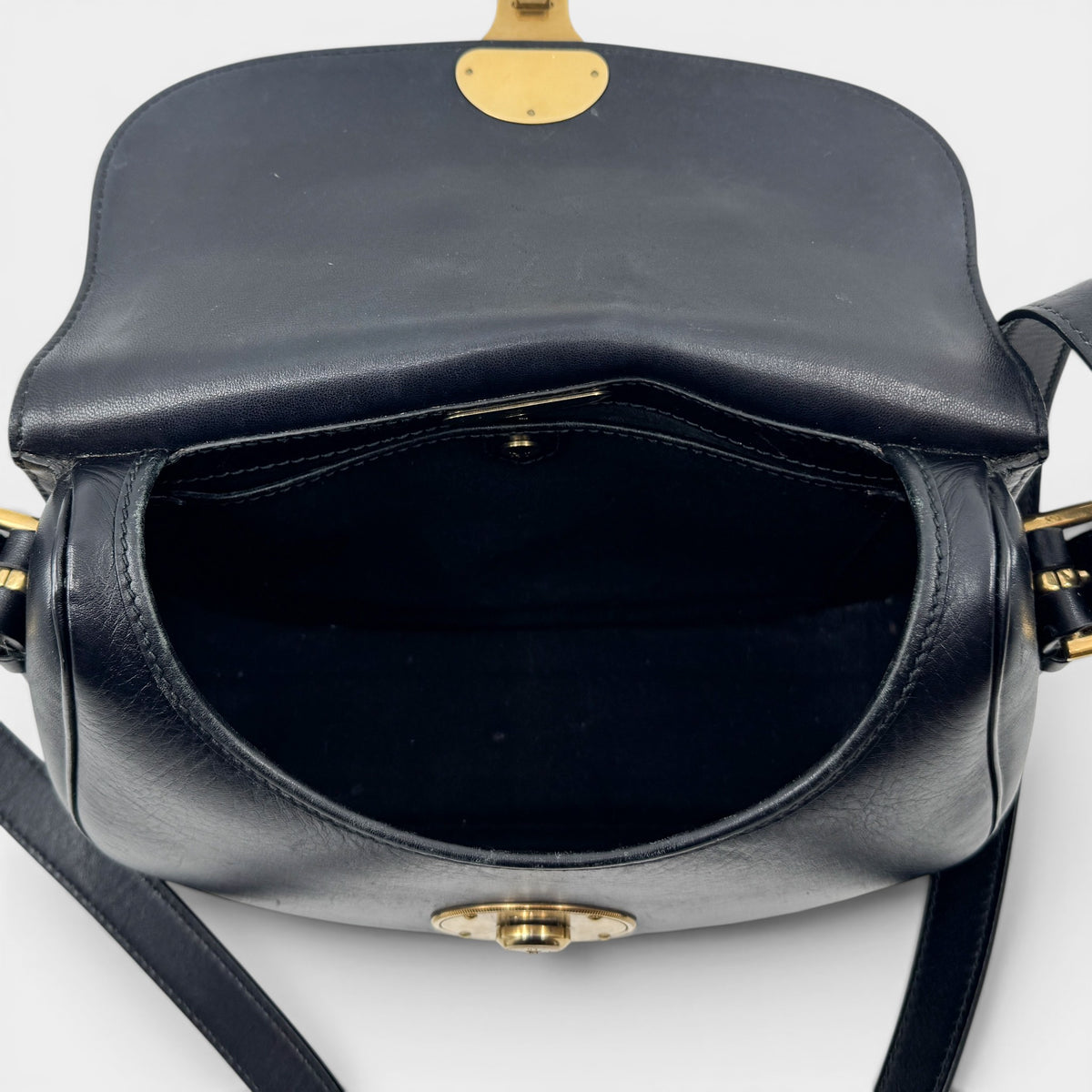 Ralph Lauren Black Leather Ricky Flap 70s Style Saddle Crossbody Bag