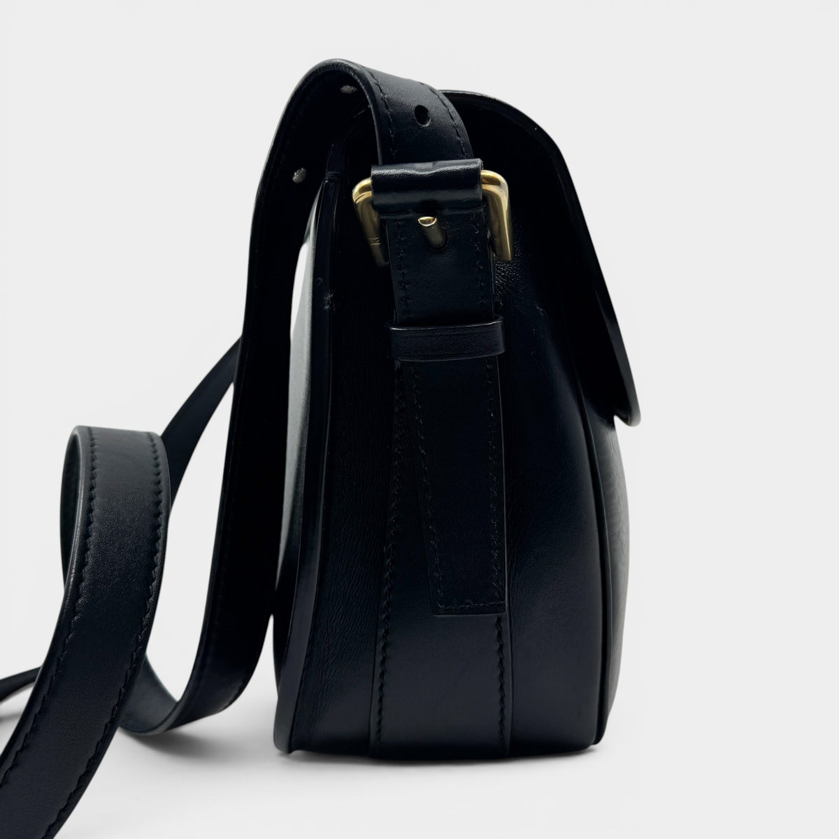 Ralph Lauren Black Leather Ricky Flap 70s Style Saddle Crossbody Bag