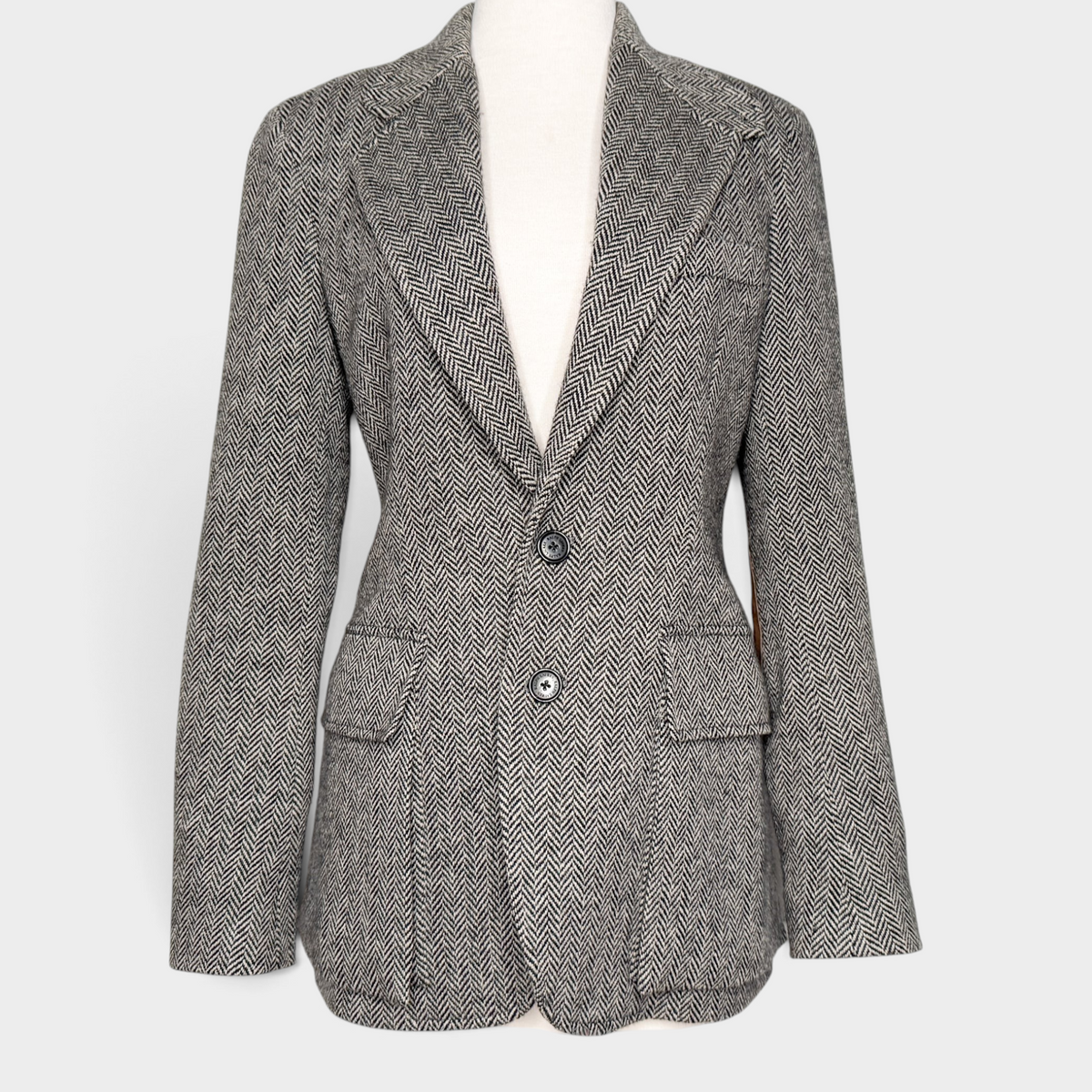 Studio61 Preloved Boutique Sydney Ralph Lauren Preston wool herringbone tweed jacket with suede elbow patches