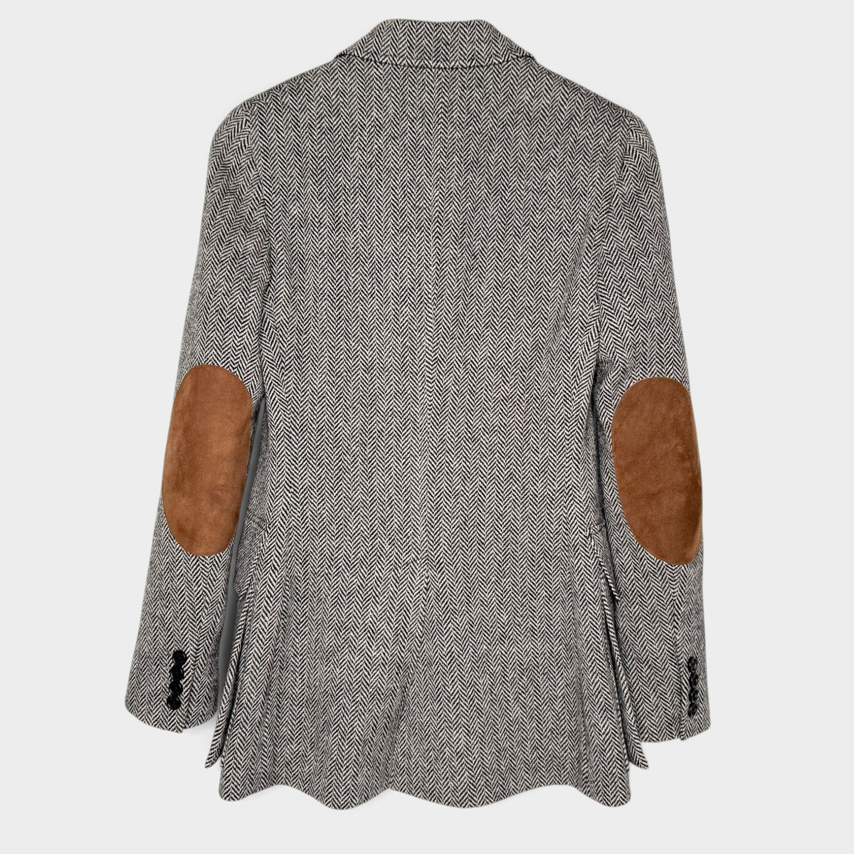 Studio61 Preloved Boutique Sydney Ralph Lauren Preston herringbone wool tweed jacket with brown lamb suede elbow patches