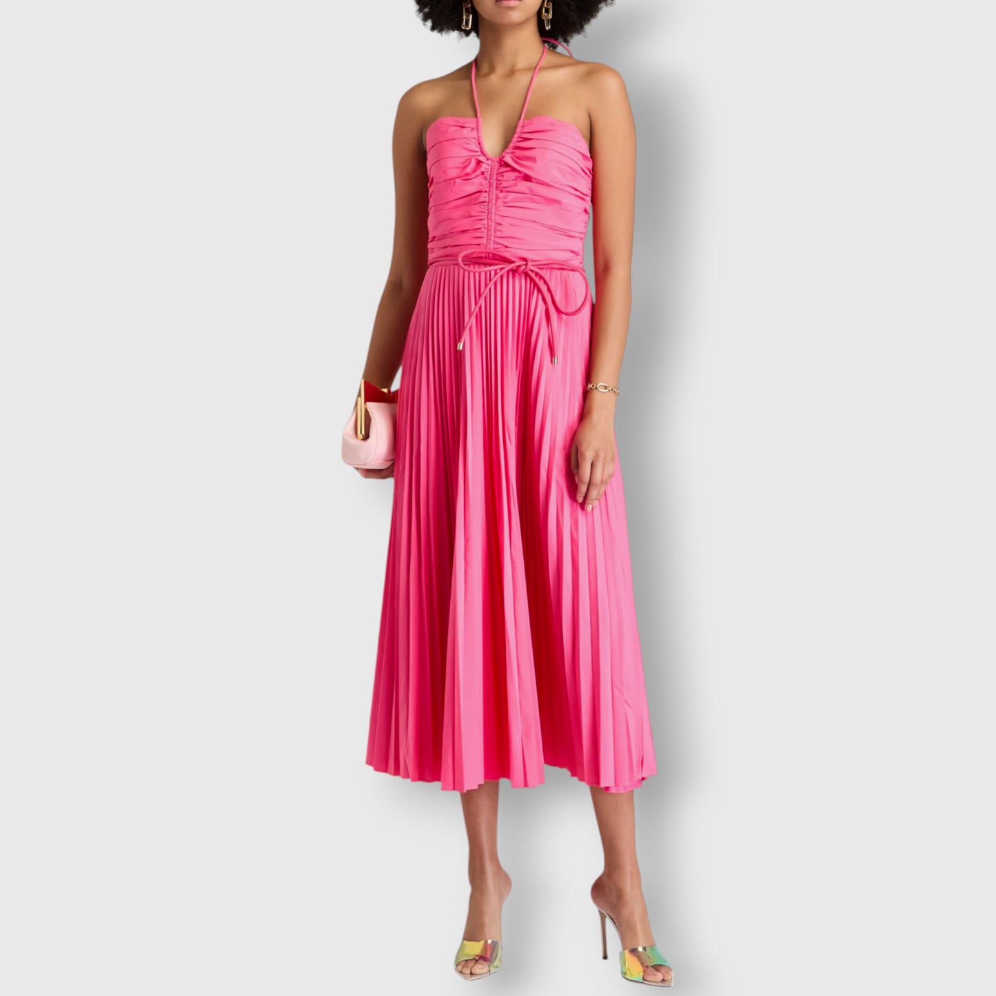 Rebecca Vallance 'Rosa' Pleated Halter Neck Midi Dress AU12 ~ US8