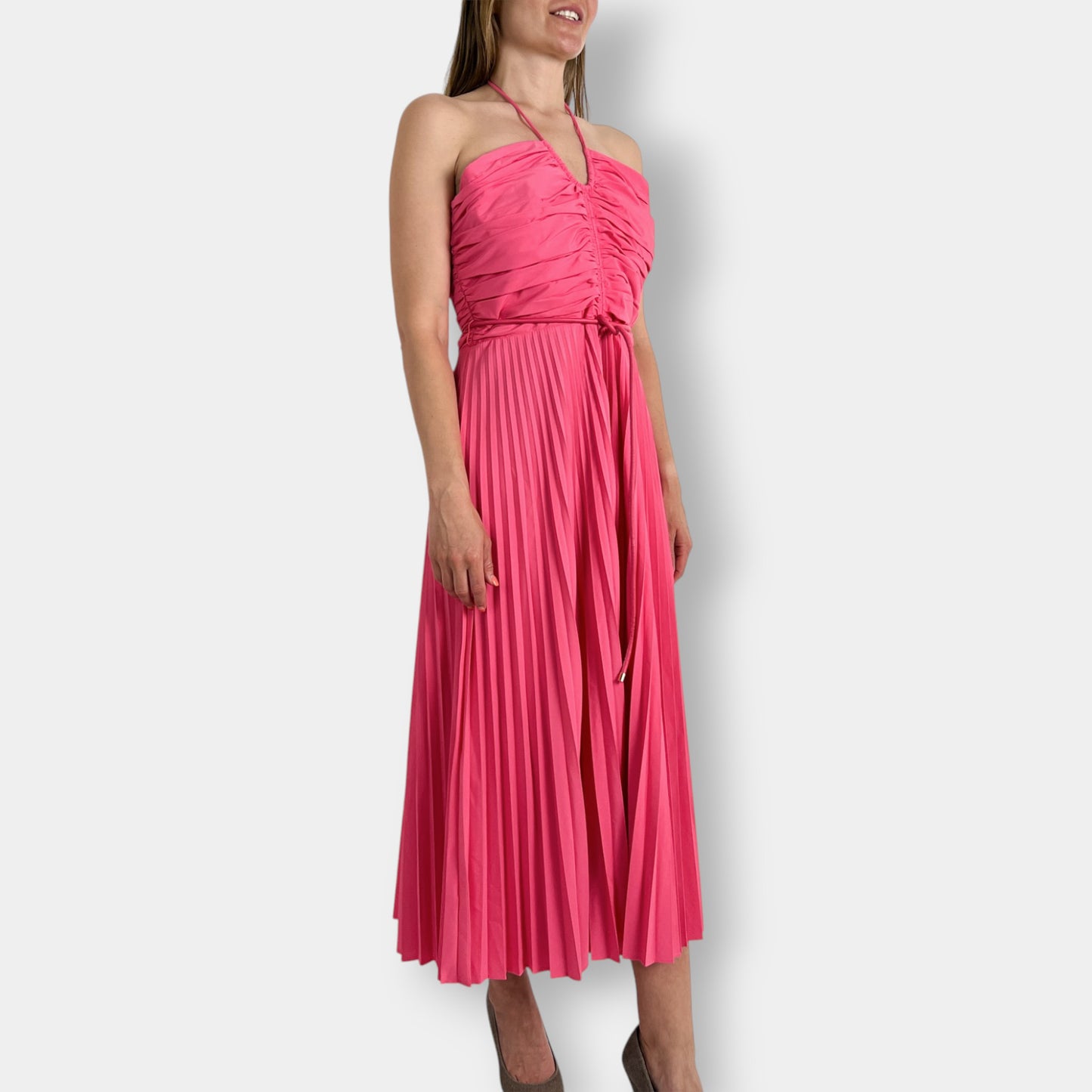 Rebecca Vallance 'Rosa' Pleated Halter Neck Midi Dress AU12 ~ US8