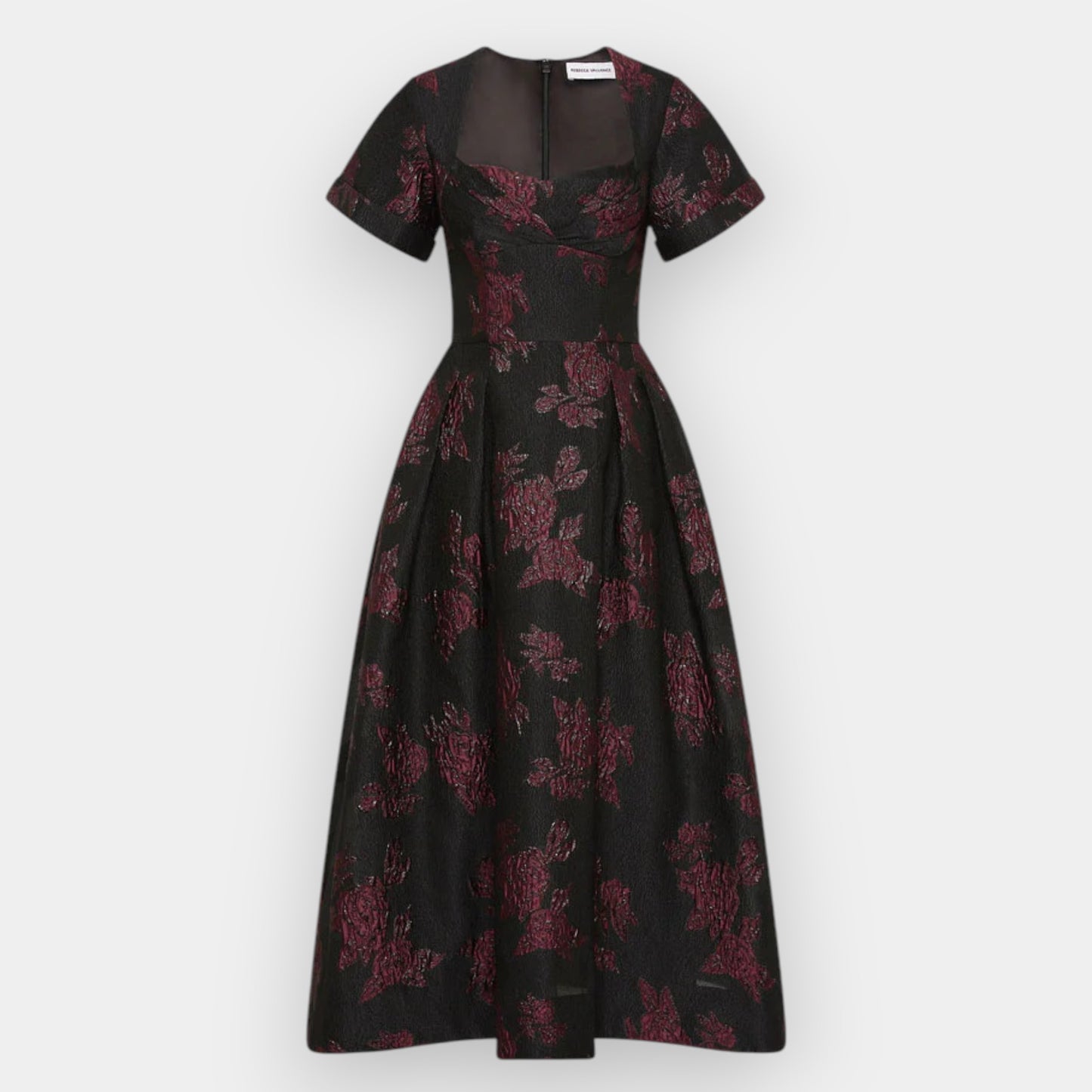 Rebecca Vallance Burgundy Floral Jacquard Florentina Midi Dress AU10 [NEW]