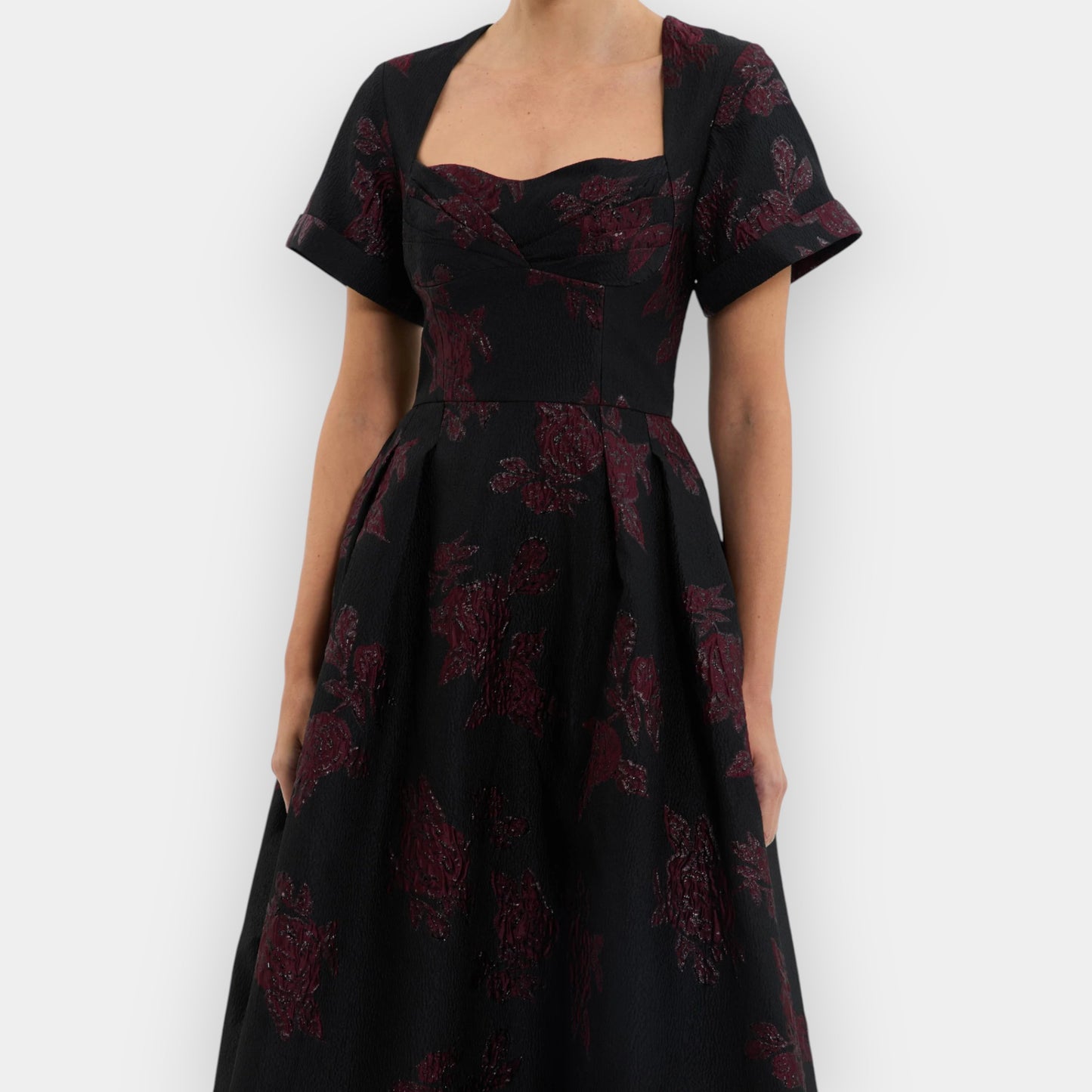 Rebecca Vallance Burgundy Floral Jacquard Florentina Midi Dress AU10 [NEW]