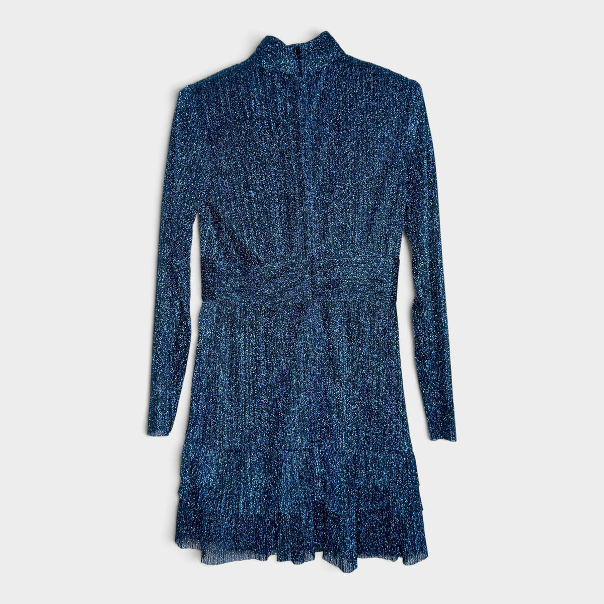 Rebecca Vallance Jagger Blue Metallic Plissé Mini Skater Dress AU10 ~ Medium