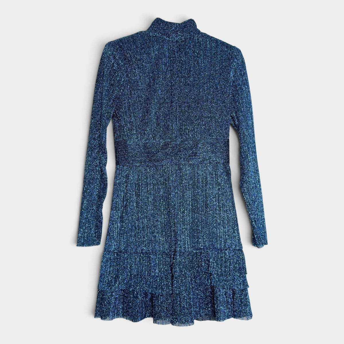 Rebecca Vallance Jagger Blue Metallic Plissé Mini Skater Dress AU10 ~ Medium