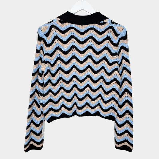 Rebecca Vallance Blue Beige Chevron Knit Chatou Jacket Medium [NEW]