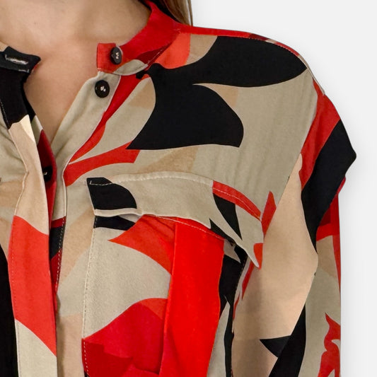 Reiss Red Black Beige Printed Belted Short Dress AU12