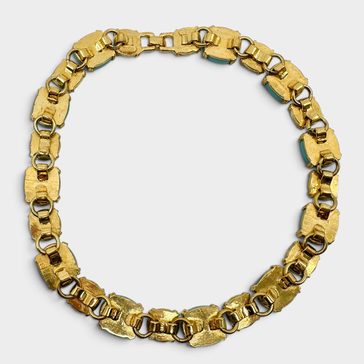 Replica Made in Italy Vintage Turquoise Cabochon Faux Pearl Gold Collar Necklace