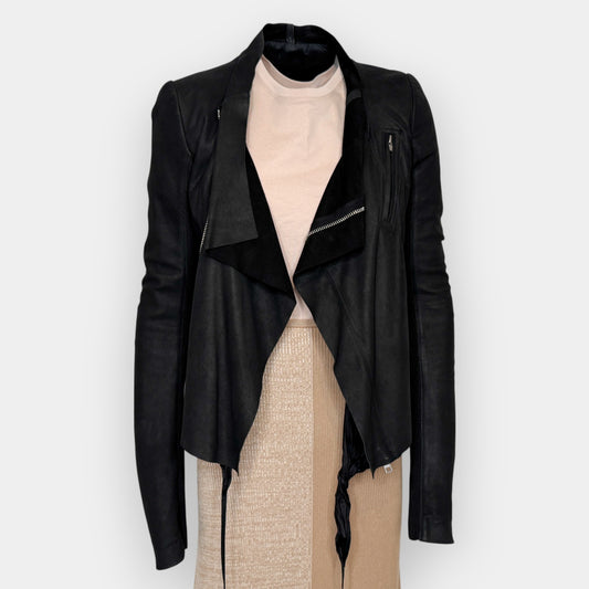 Rick Owens Black Leather Hollywood Waterfall Biker Jacket AU10 ~ Medium
