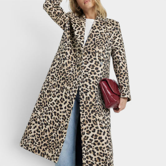 River Island Brown Brown Leopard Longline Coat AU18 (Also Fits AU16)