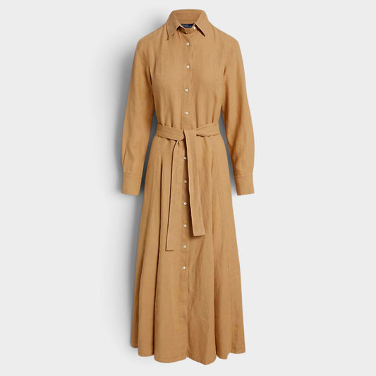 Polo Ralph Lauren Camel Tan Linen Self-Tie Shirtdress US4 ~ AU8-10 [NEW]