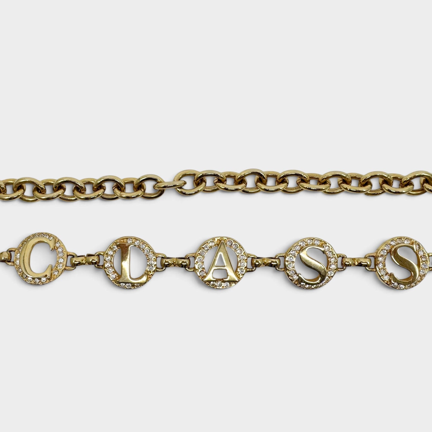 Roberto Cavalli Class Gold Tone Metal & Crystal Chain Belt [Adjustable]