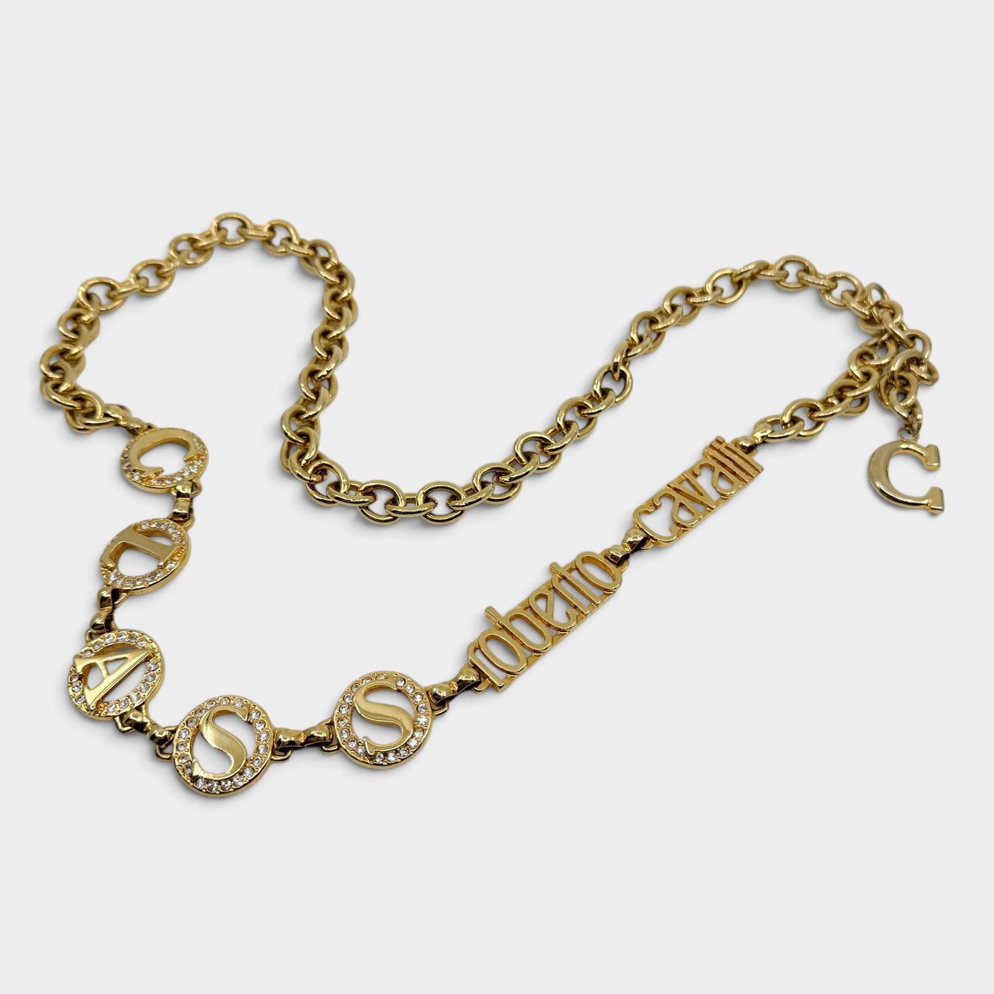 Roberto Cavalli Class Gold Tone Metal & Crystal Chain Belt [Adjustable]