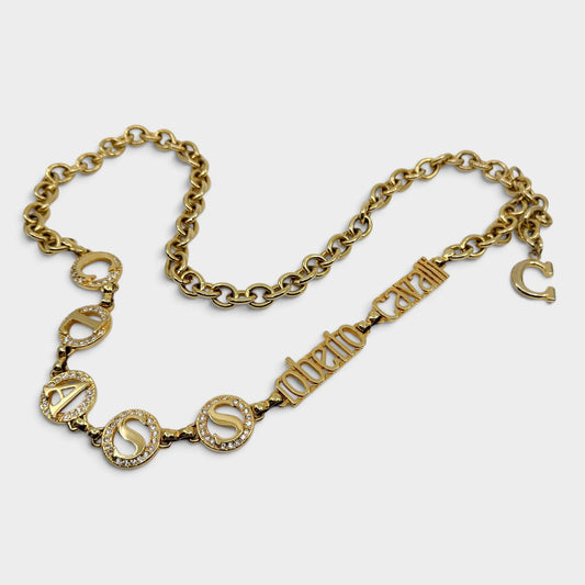 Roberto Cavalli Class Gold Tone Metal & Crystal Chain Belt [Adjustable]