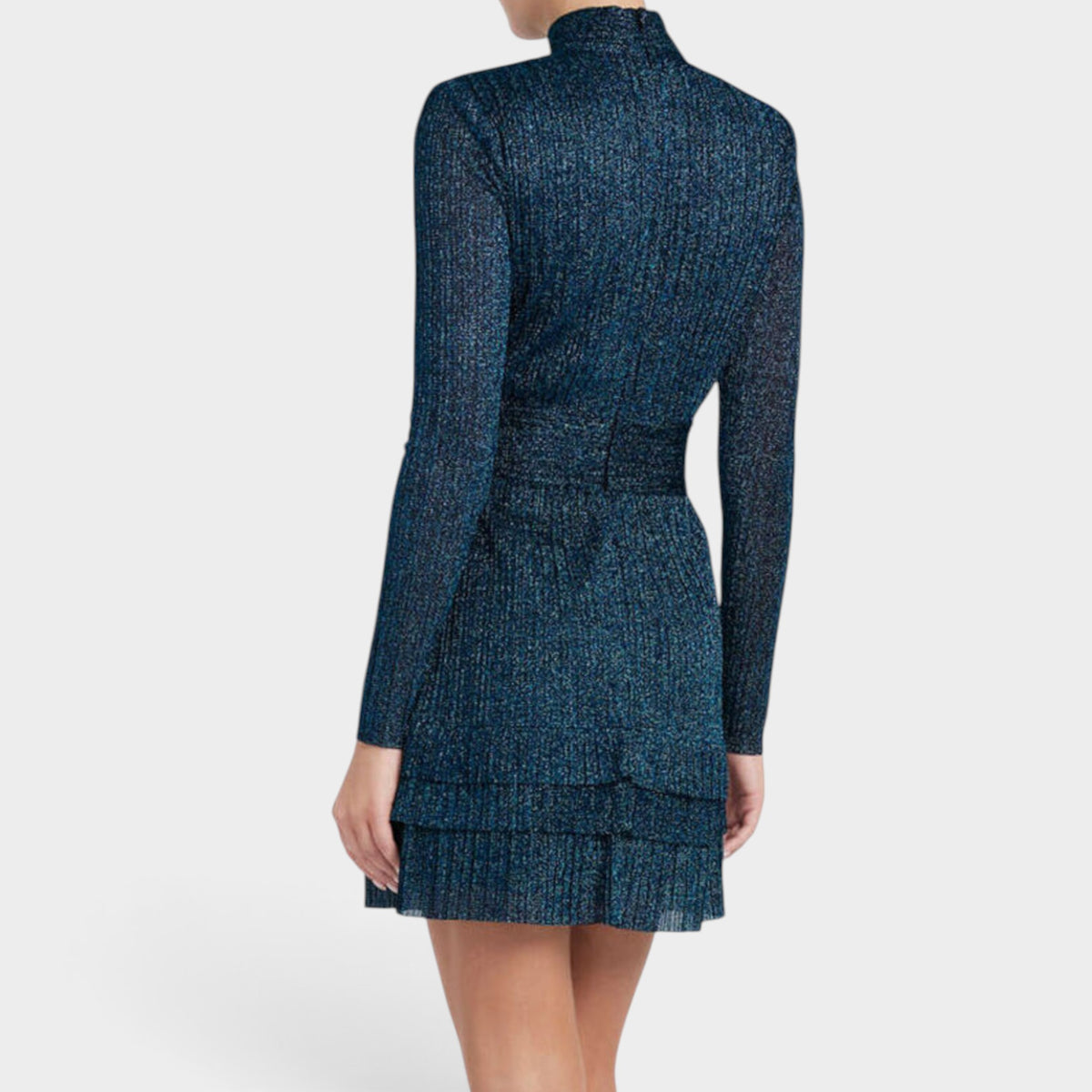 Rebecca Vallance Jagger Blue Metallic Plissé Mini Skater Dress AU10 ~ Medium