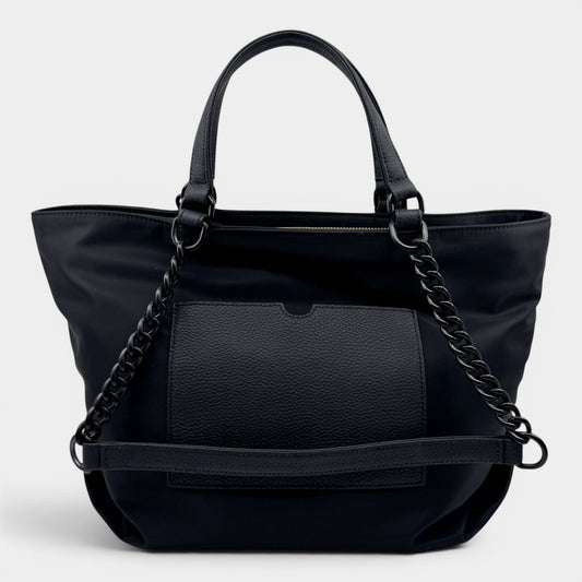 Saben Black Nylon Leather Trim Paris Tote Bag