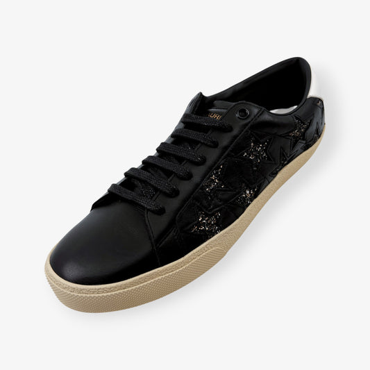 Saint Laurent Court Classic Black Leather Glitter Star Sneakers EU40 ~ AU9