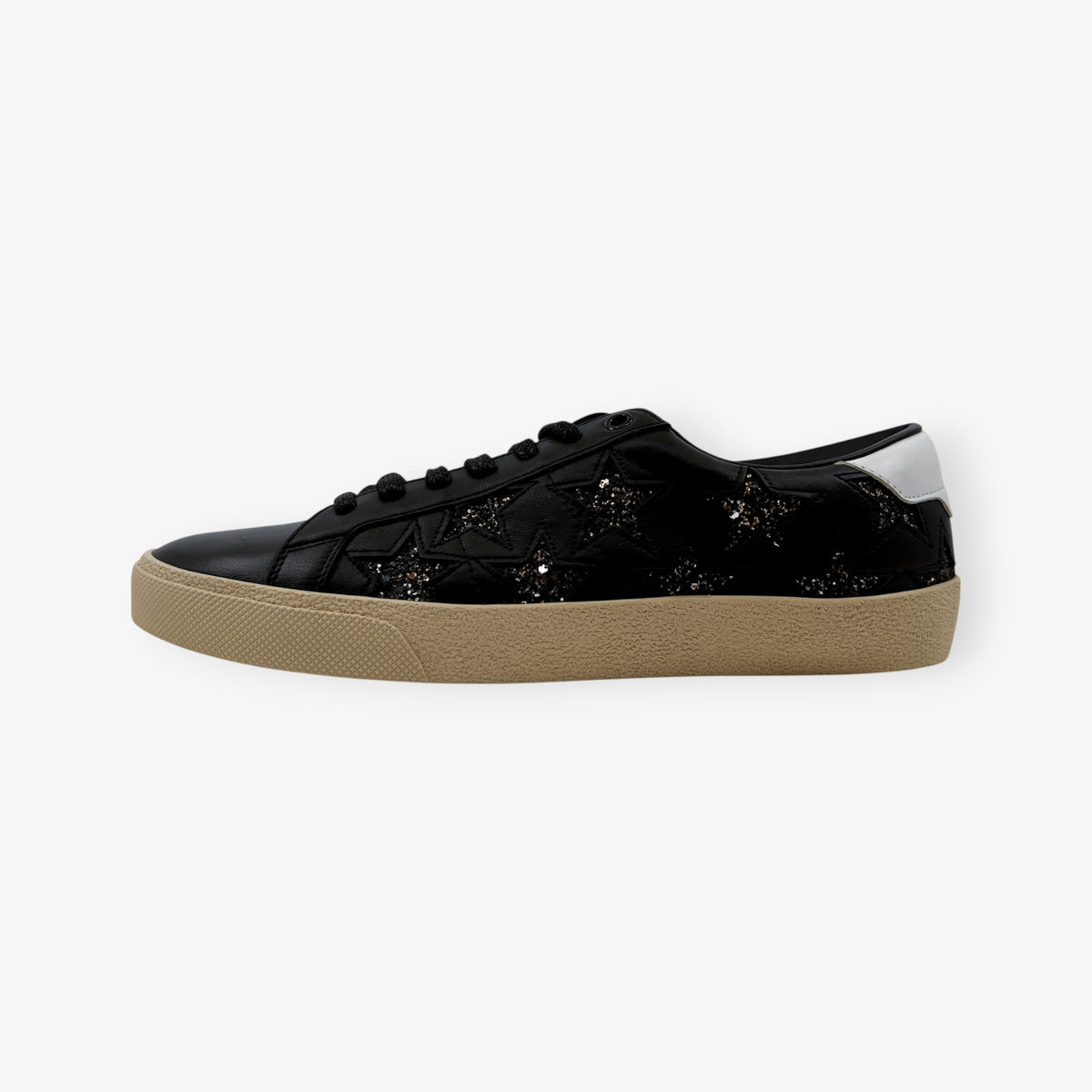 Saint Laurent Court Classic Black Leather Glitter Star Sneakers EU40 ~ AU9