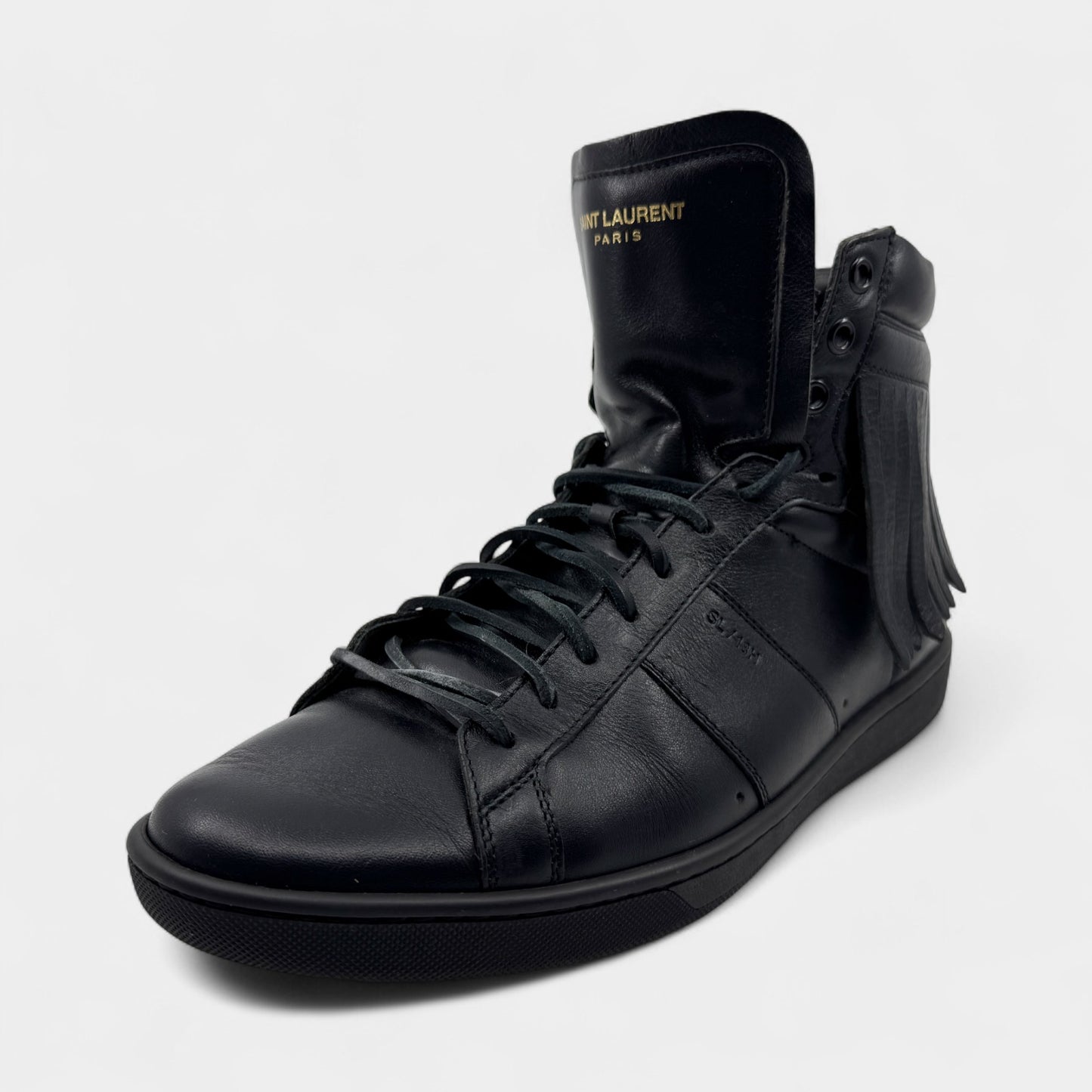 Saint Laurent Black Leather Fringed High Top Sneakers M8 ~ W10 ~ EU41