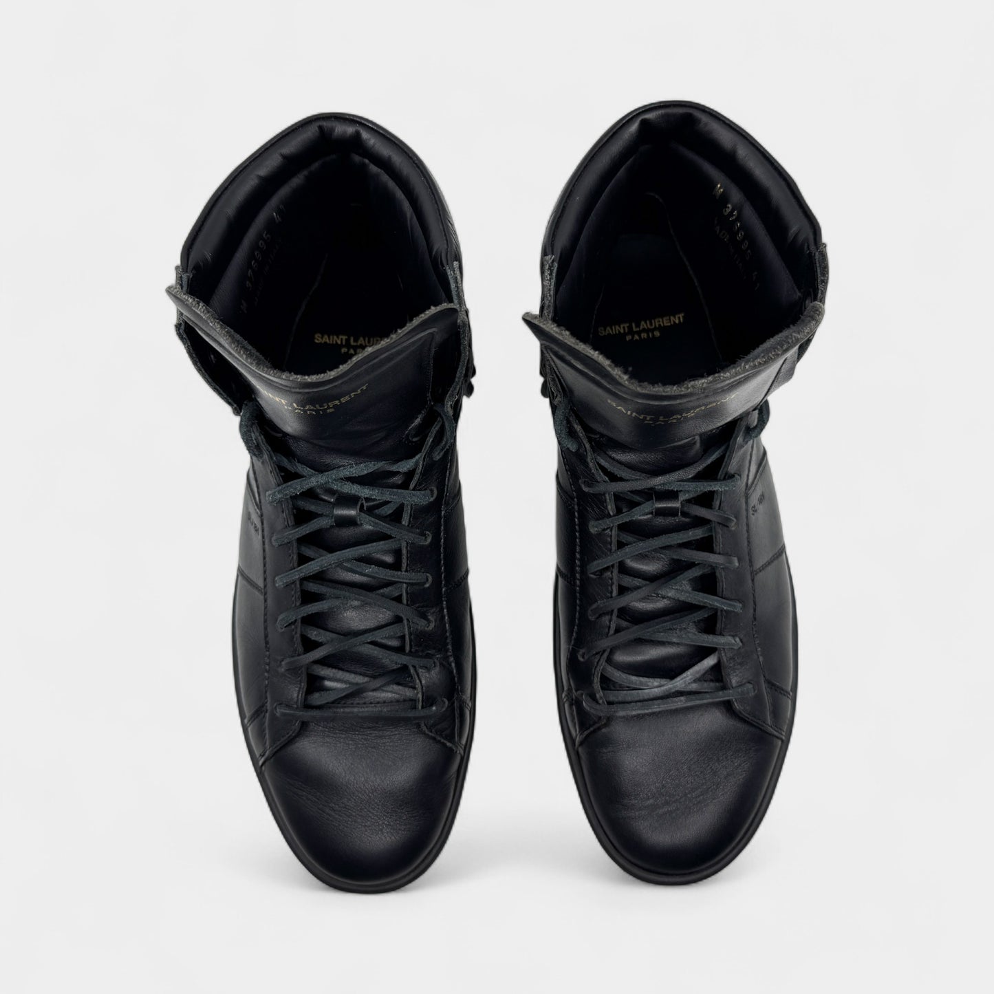 Saint Laurent Black Leather Fringed High Top Sneakers M8 ~ W10 ~ EU41