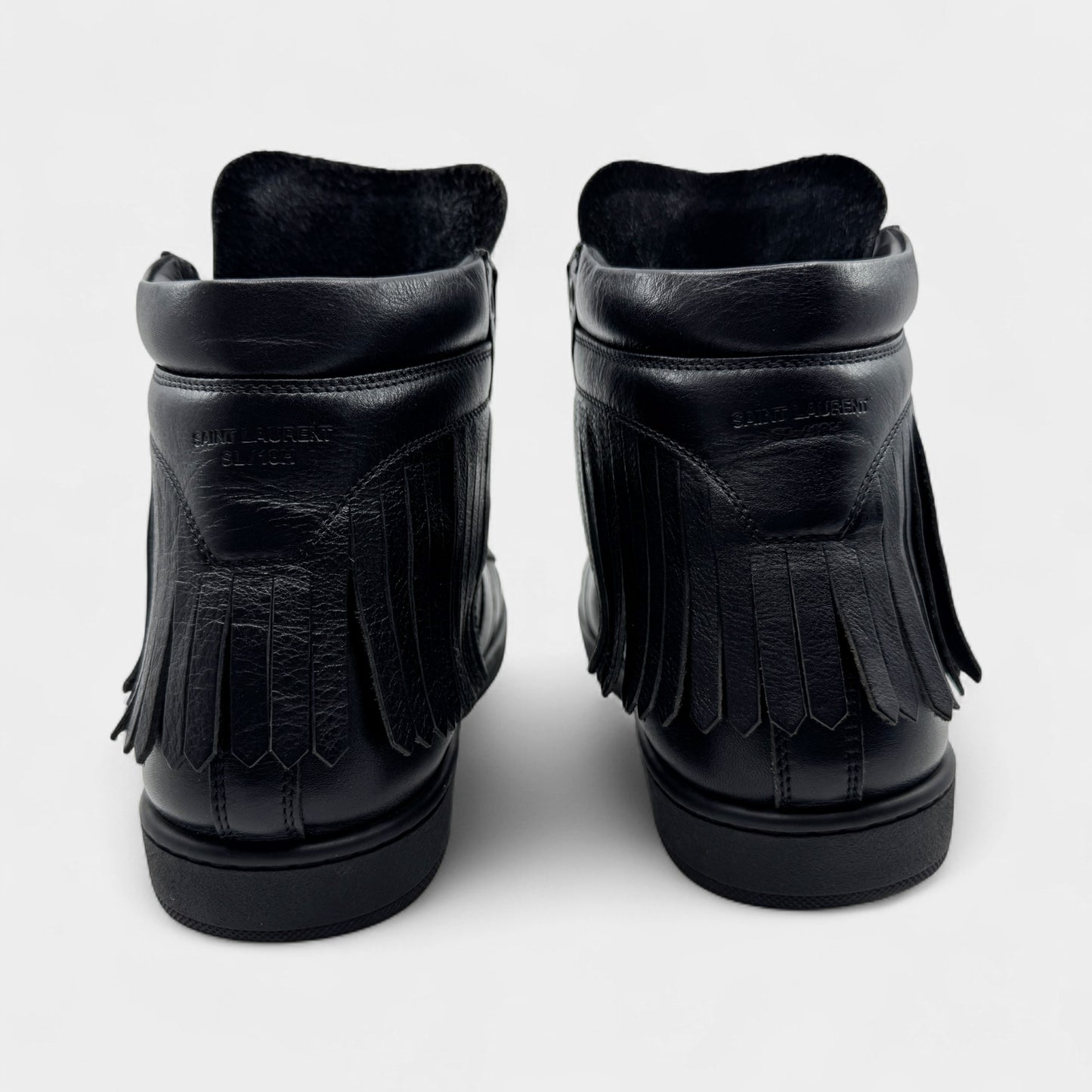 Saint Laurent Black Leather Fringed High Top Sneakers M8 ~ W10 ~ EU41