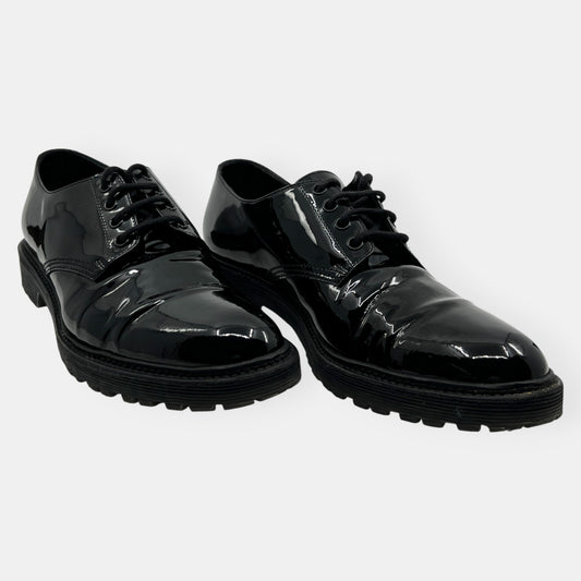 Saint Laurent Black Patent Leather Lace Up Brogue Shoes EU41 ~ AU10