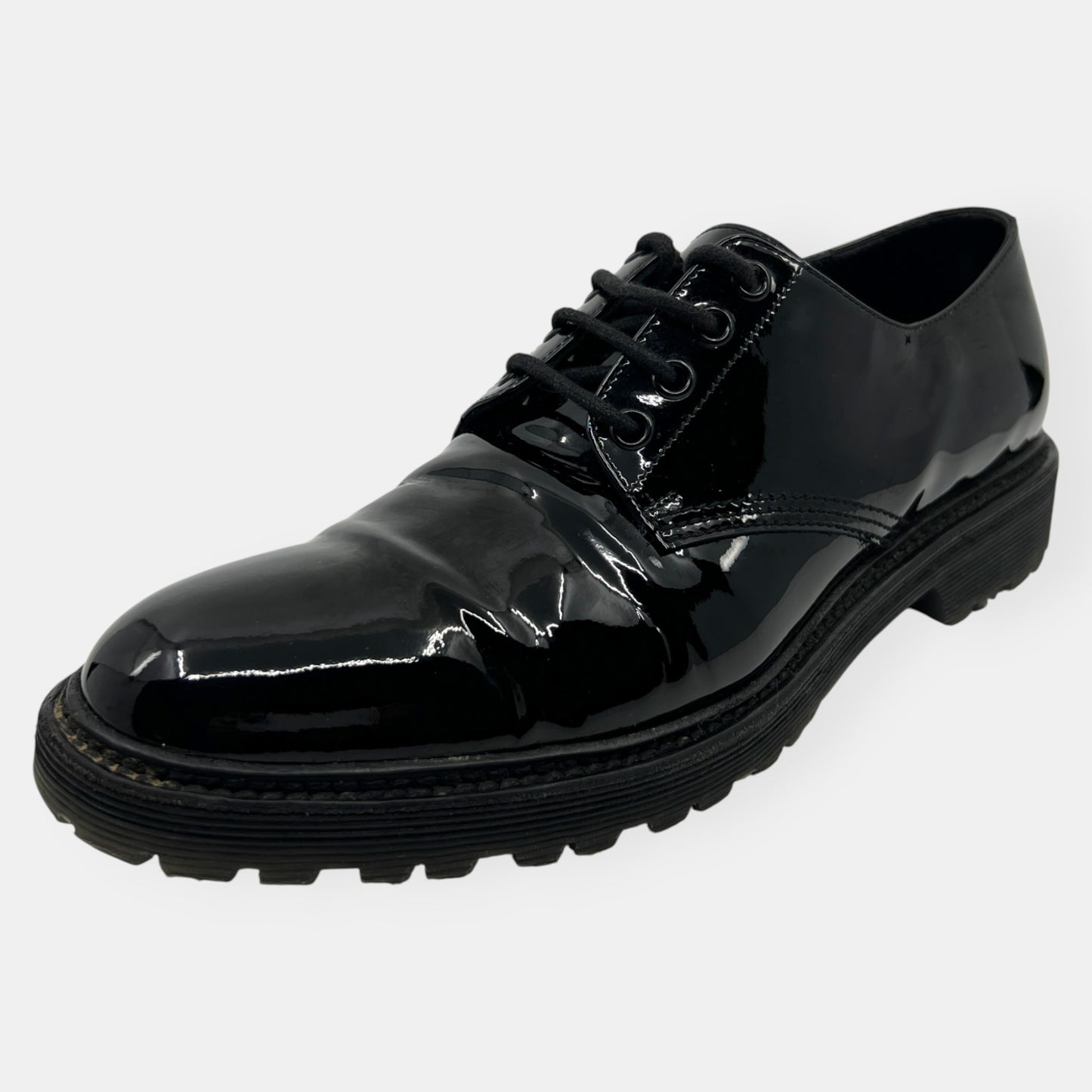 Saint Laurent Black Patent Leather Lace Up Brogue Shoes EU41 ~ AU10