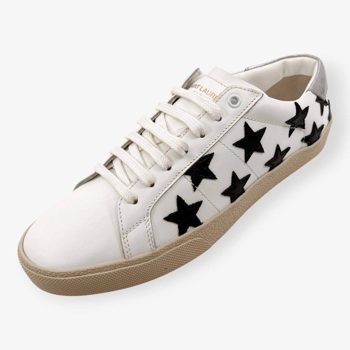 Saint Laurent Court Classic White Leather Black Star Sneakers EU41 ~ AU10