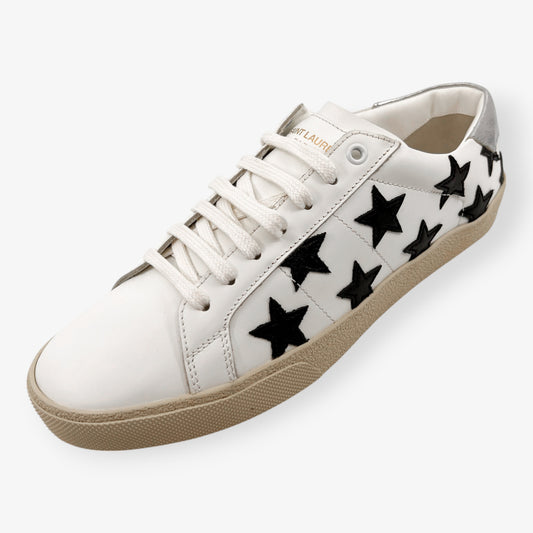Saint Laurent Court Classic White Leather Black Star Sneakers EU41 ~ AU10