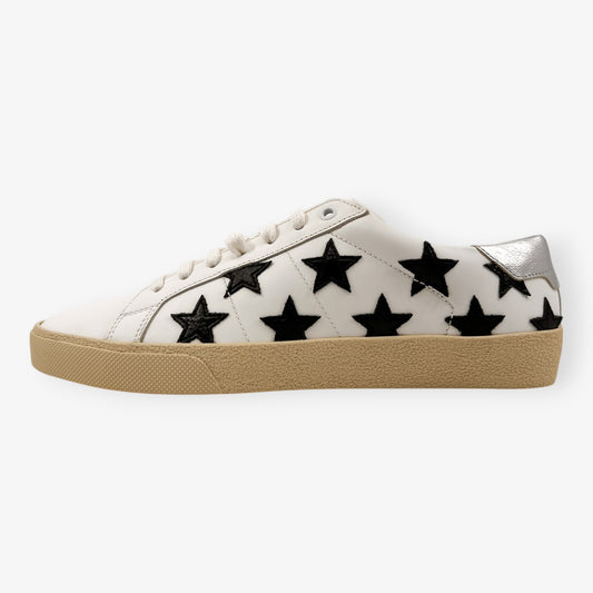 Saint Laurent Paris White Leather & Black Star Sneakers EU41 ~ AU10