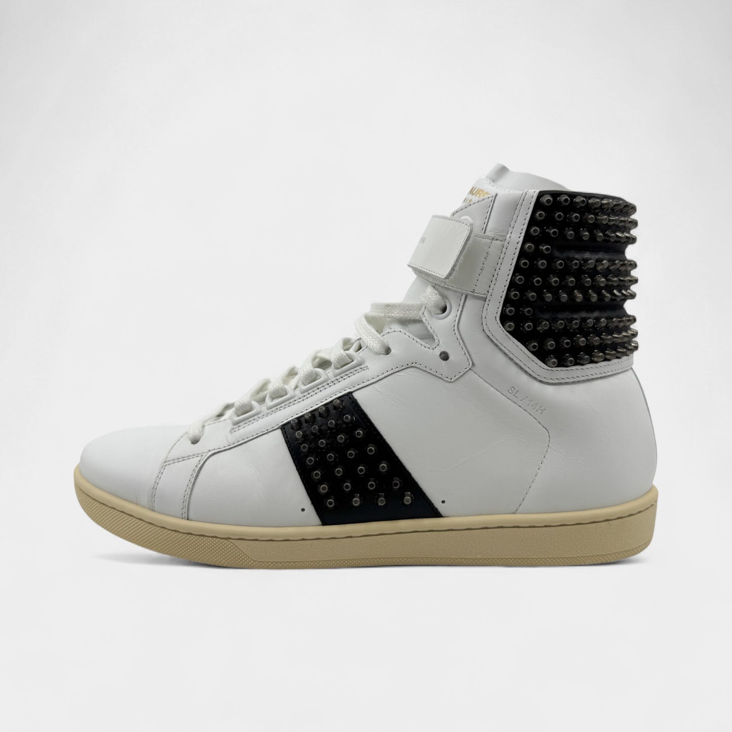 Saint Laurent White Leather Black Spike High Top Sneakers M8 ~ W10 ~ EU41